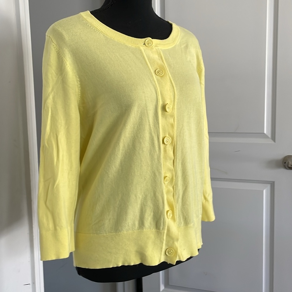 Stylus Sweater Mini Cardigan Women Size L Yellow Round Neck Button Front
